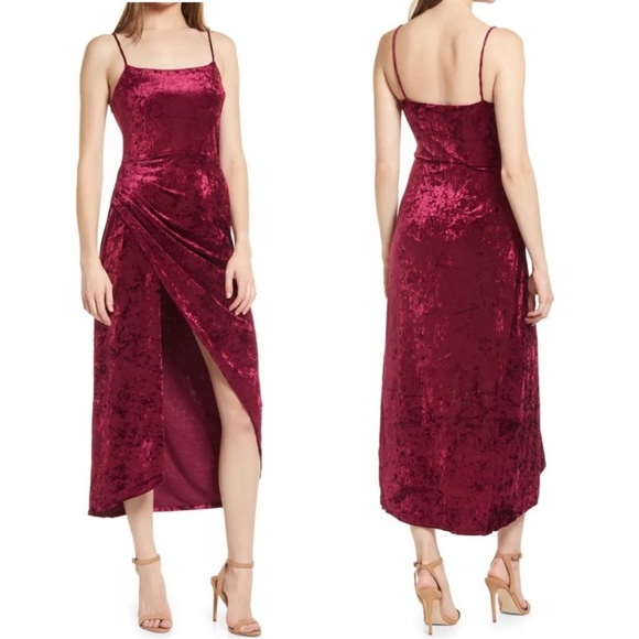 SAYLOR Dresses & Skirts - Saylor Cyndey Velvet Snake Midi Slit Dress in Wine Red NWT Size Large